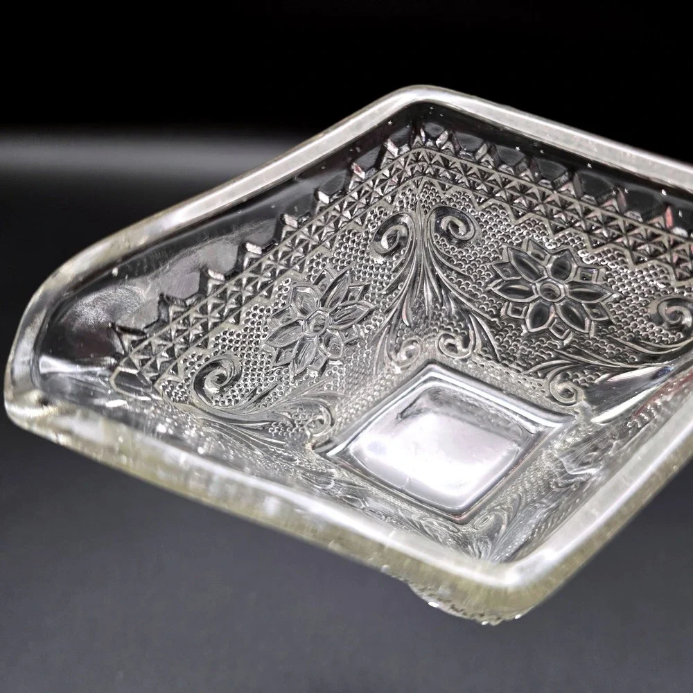 Vintage Clear Pressed Glass‎ Creamer and Sugar Bowl Set Floral Diamond Pattern